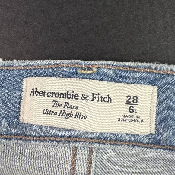 Abercrombie Fitch Jeans Women 29x33* Flare High Rise Blue Stretch Denim Tag 28 L - Picture 7 of 16